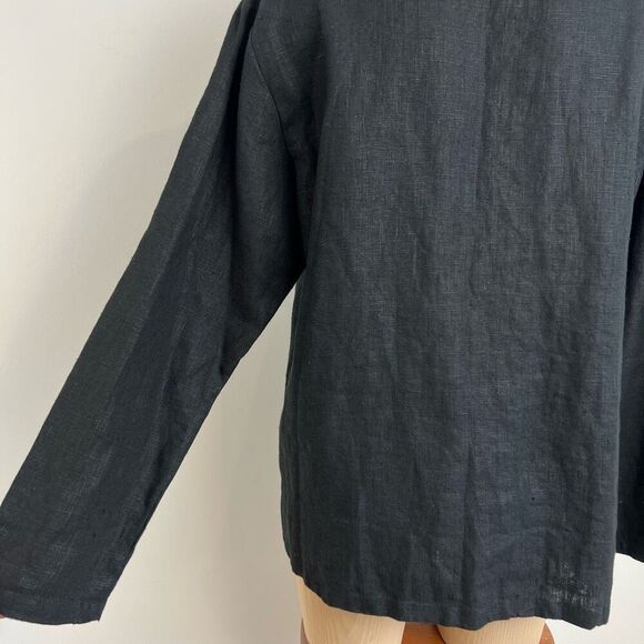 Vintage Positive Influence Women’s 14 Black 100% Linen Hieroglyphics Top Shirt - Picture 13 of 15